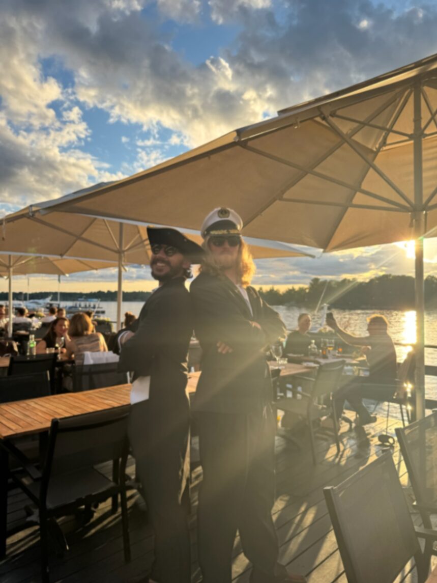Captains back to back at the harbour