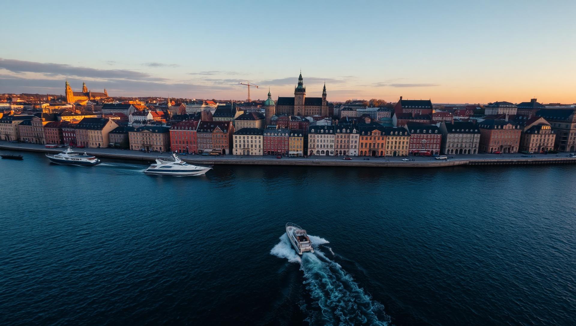 Stockholm harbour at golden hour